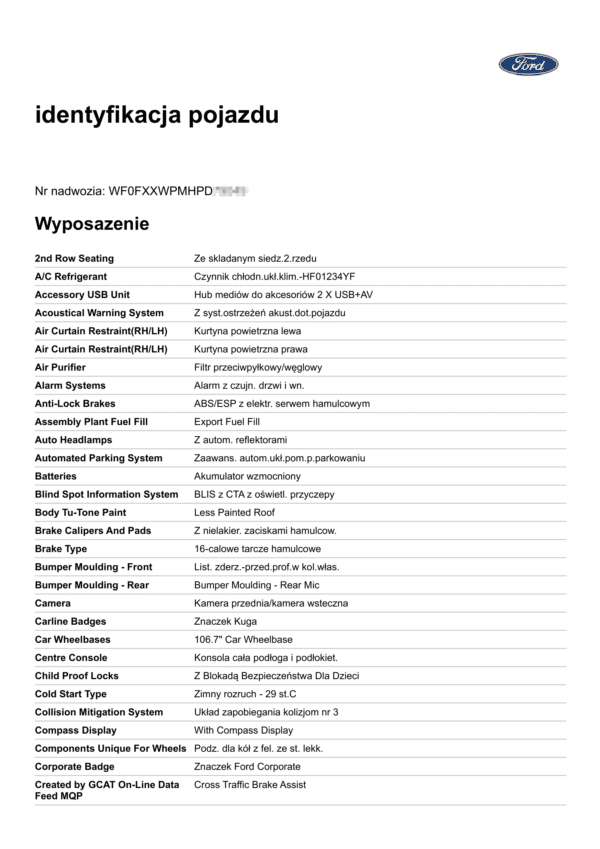 Wyposażenie po numerze VIN - Ford-2