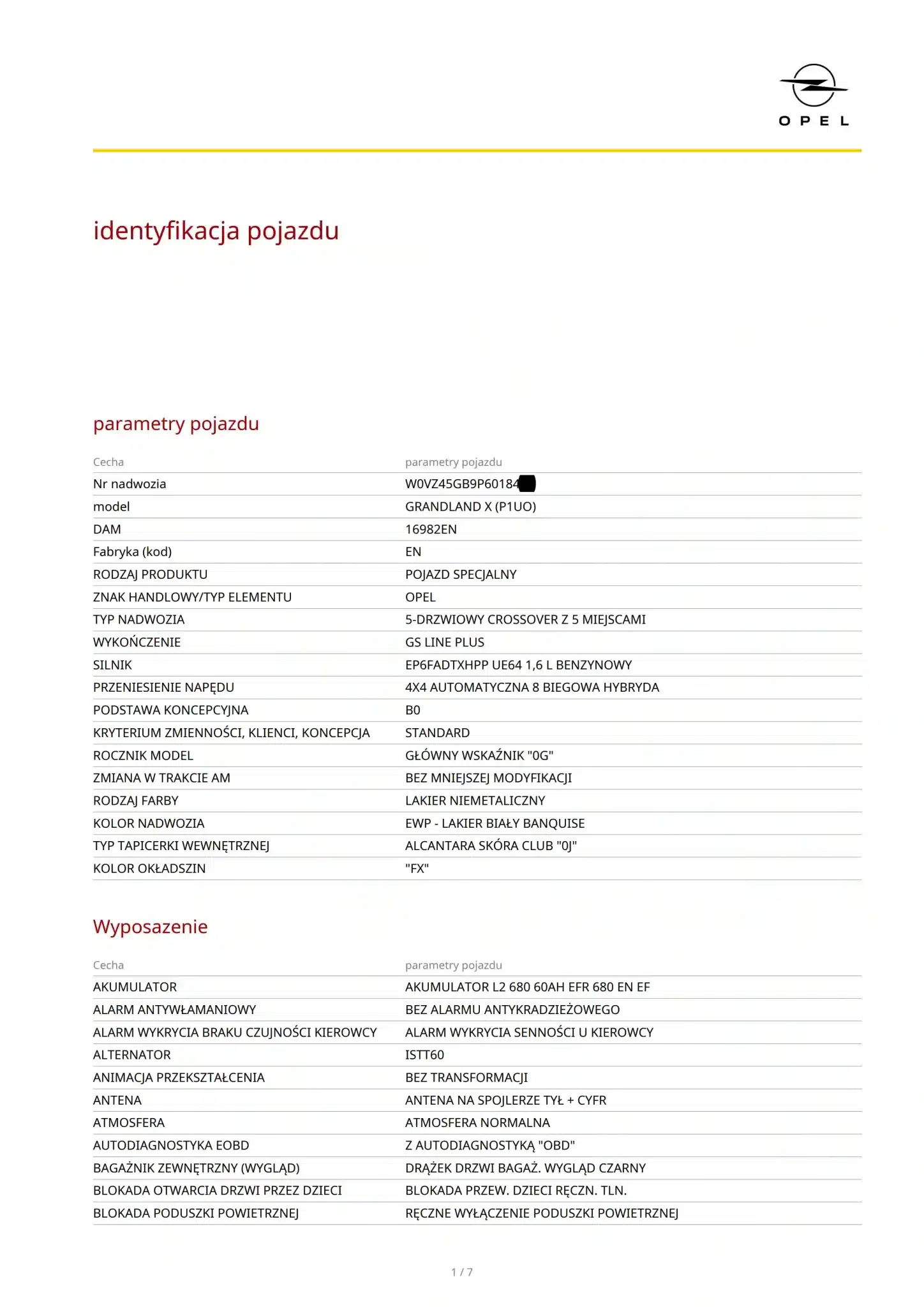 Dekoder wyposażenia Opel po VIN - pełna specyfikacja w PDF