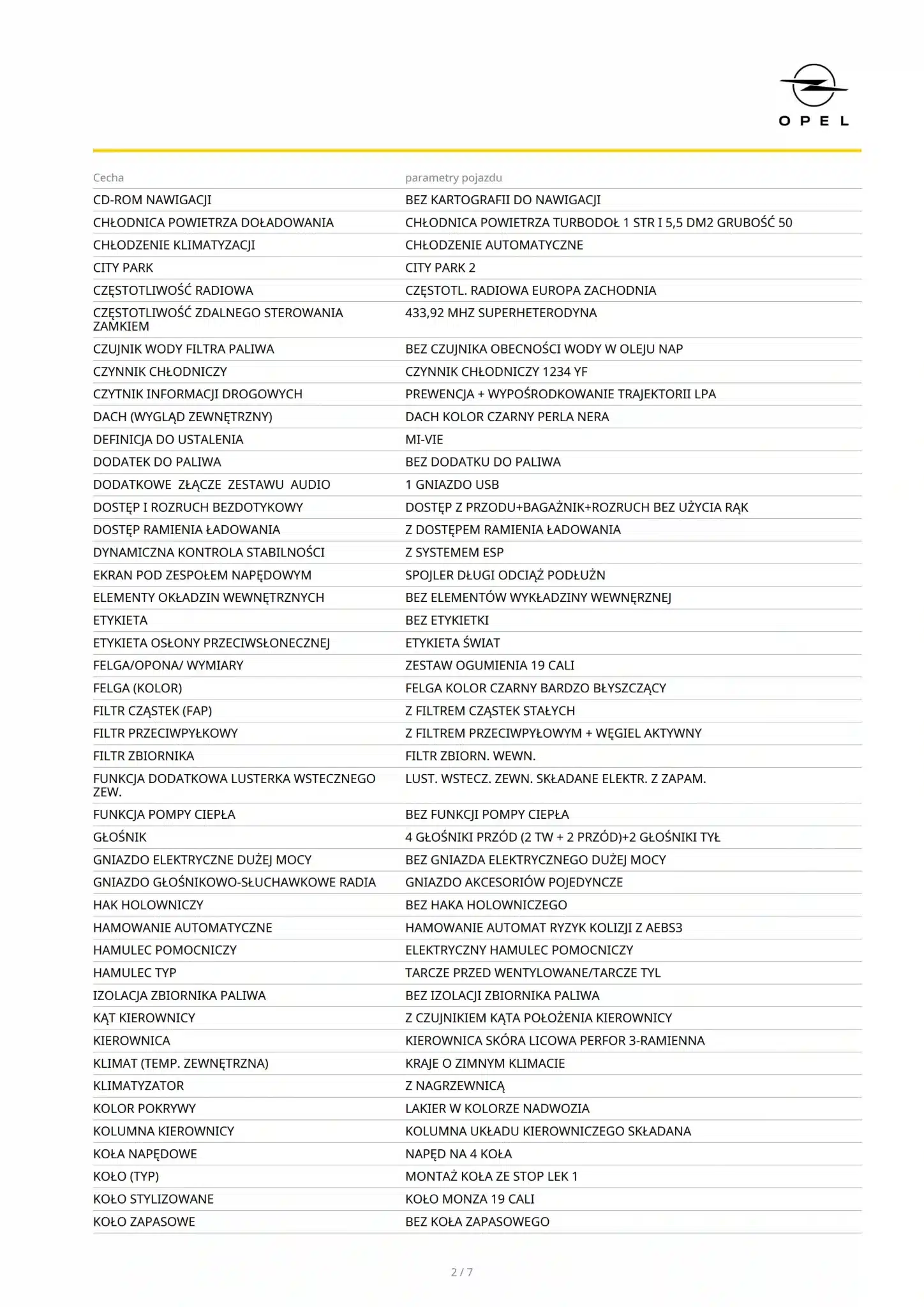 Dekoder wyposażenia Opel po VIN - pełna specyfikacja w PDF